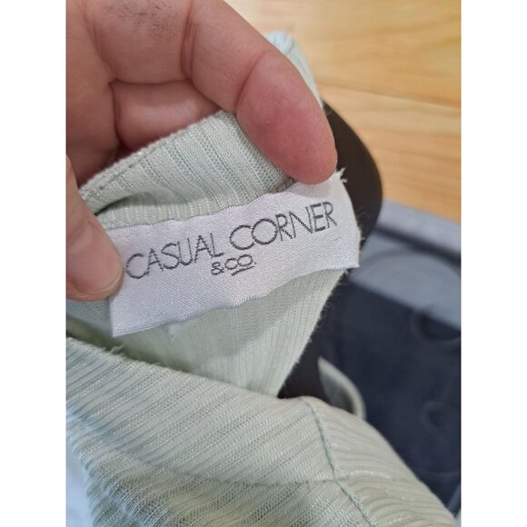 Vtg Casual Corner Green Ribbed Floral Button-Down Maxi Dress Short Sleeve Pocket - Picture 7 of 12